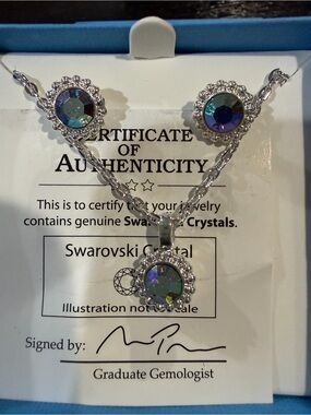 New Silver-Tone Aurora Borealis Necklace & Earring Set